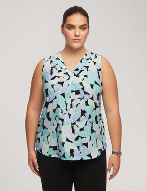 Grande Taille Anne Klein Printed Pleat Front Shell   | HQG-6166285